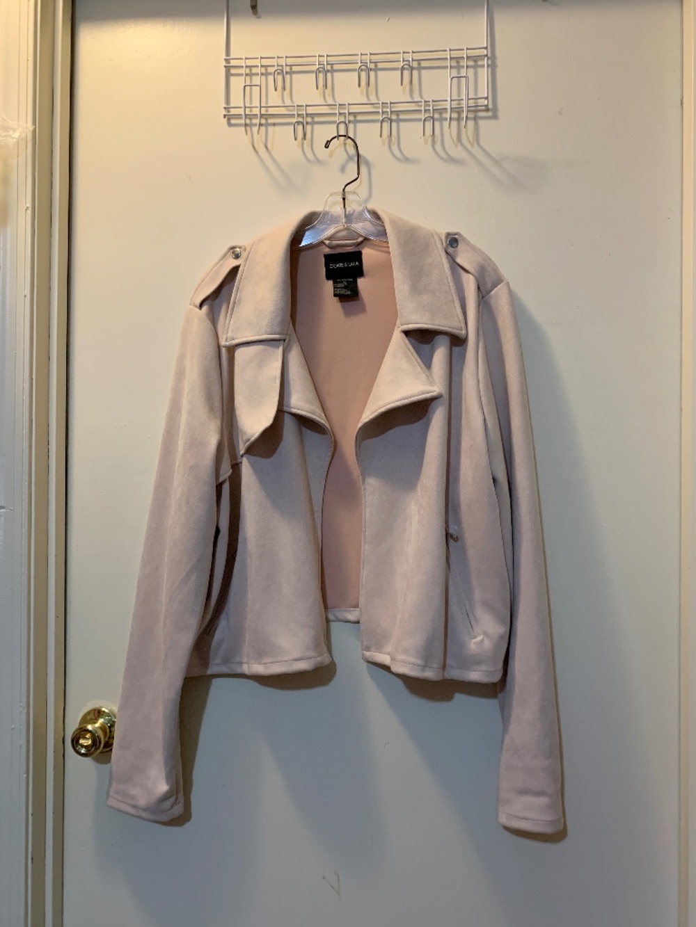 Ookie & LaLa Blush Pink Vegan / Faux Suede Cropped Moto Jacket - Size XL